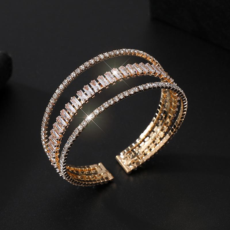 Bridal Adjustable Crystal Open Bracelet Rhinestone Bracelet Diamond Zircon 3 Row Jewelry