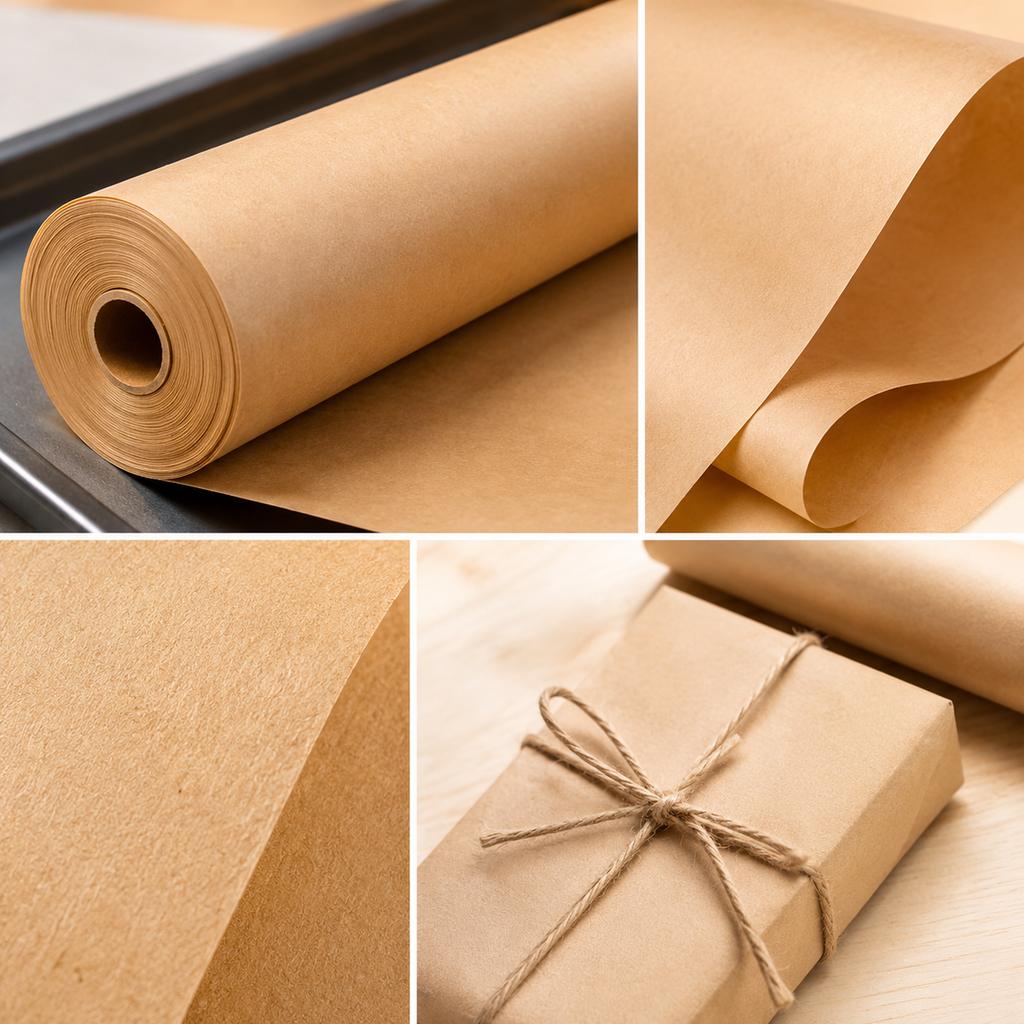 Rollo de Papel de Hornear, Marrón 30 cm x 5 m Hoja para Bandejas de Horno, Cestas de Freidora de Aire, Pasteles, Galletas y Envoltura de Cocina