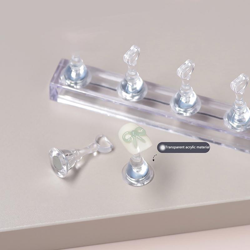 5Pcs Acrylic Nail Stand Tips Holders Chess Shaped Fingernail Diy Magnetic Training Practice Display Manicure Nail Tool