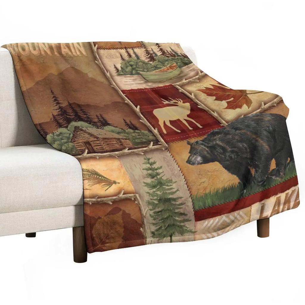 Rustic Indian Native Style Throw Blanket, Mexican Blanket, Primeval Forest Deer Animal Blankets Decor for Living Room Couch Bed