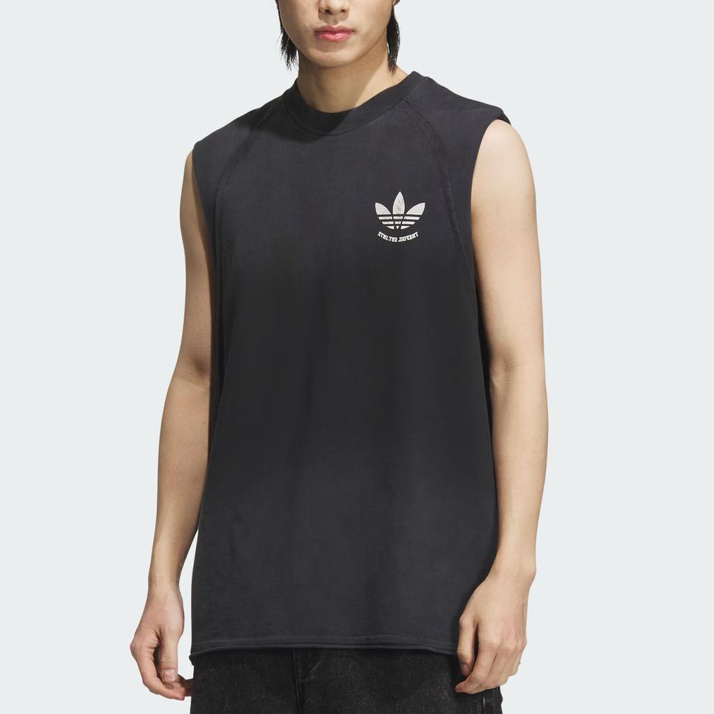 adidas Originals Retro Ss25 Washed Logo Loose Fit Round Neck Sleeveless Vest Unisex Tops KC0291