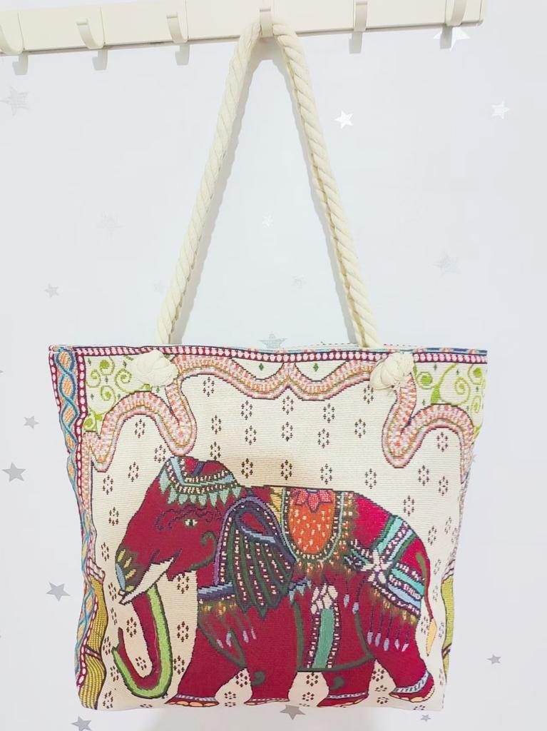 Ethnic style large shoulder bag South East Asia style double-sided embroidery cartoon animal elephant canvas bag female travel bag