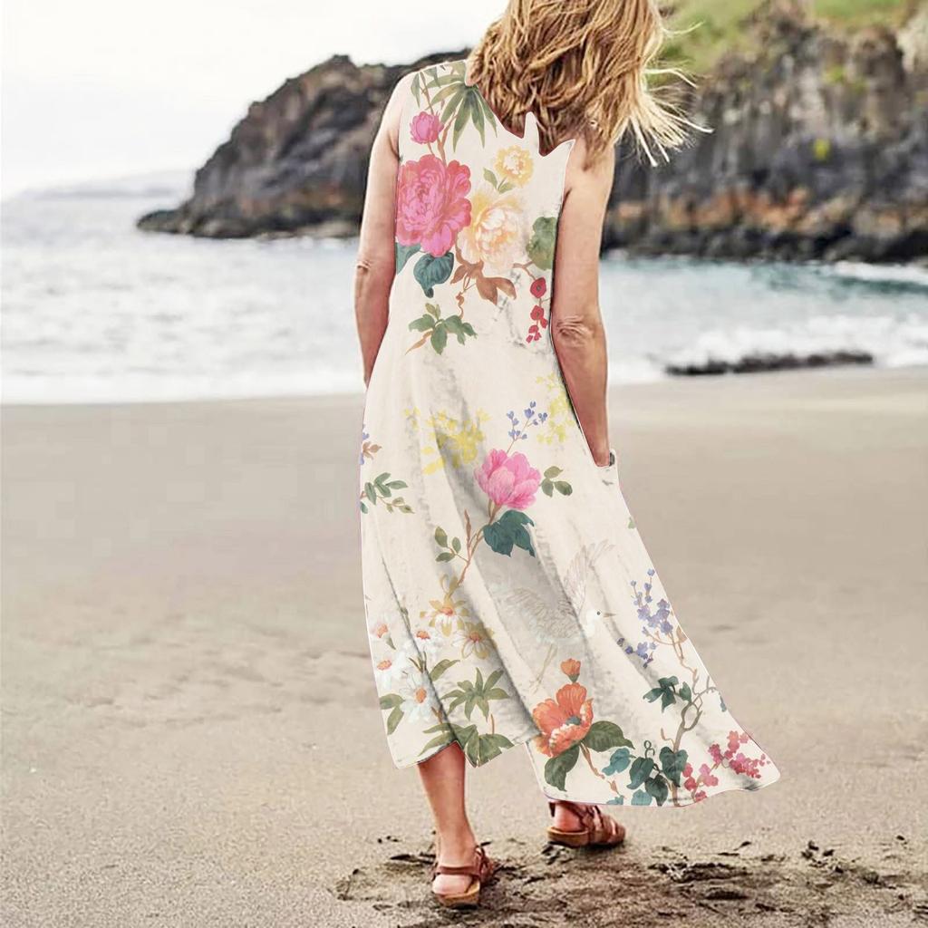 Women's Casual Comfortable Gradient Print Sleeveless Cotton Pocket Dress