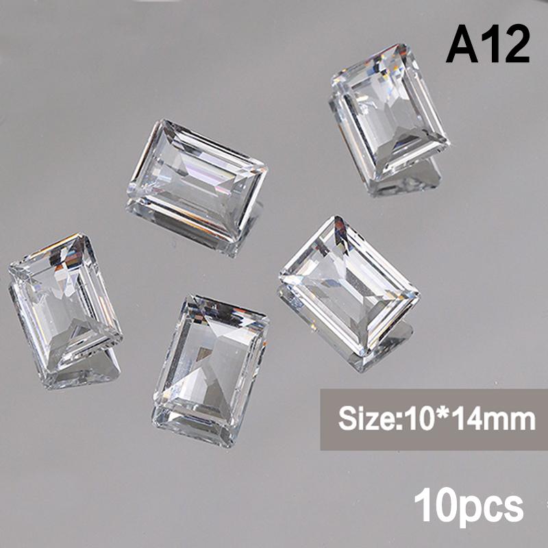 10 Stück Eis Durchsichtig Nagelkunst Kristall Glänzend Klar Spitzer Boden Glasstein 3D DIY Maniküre Dekoration Zubehör