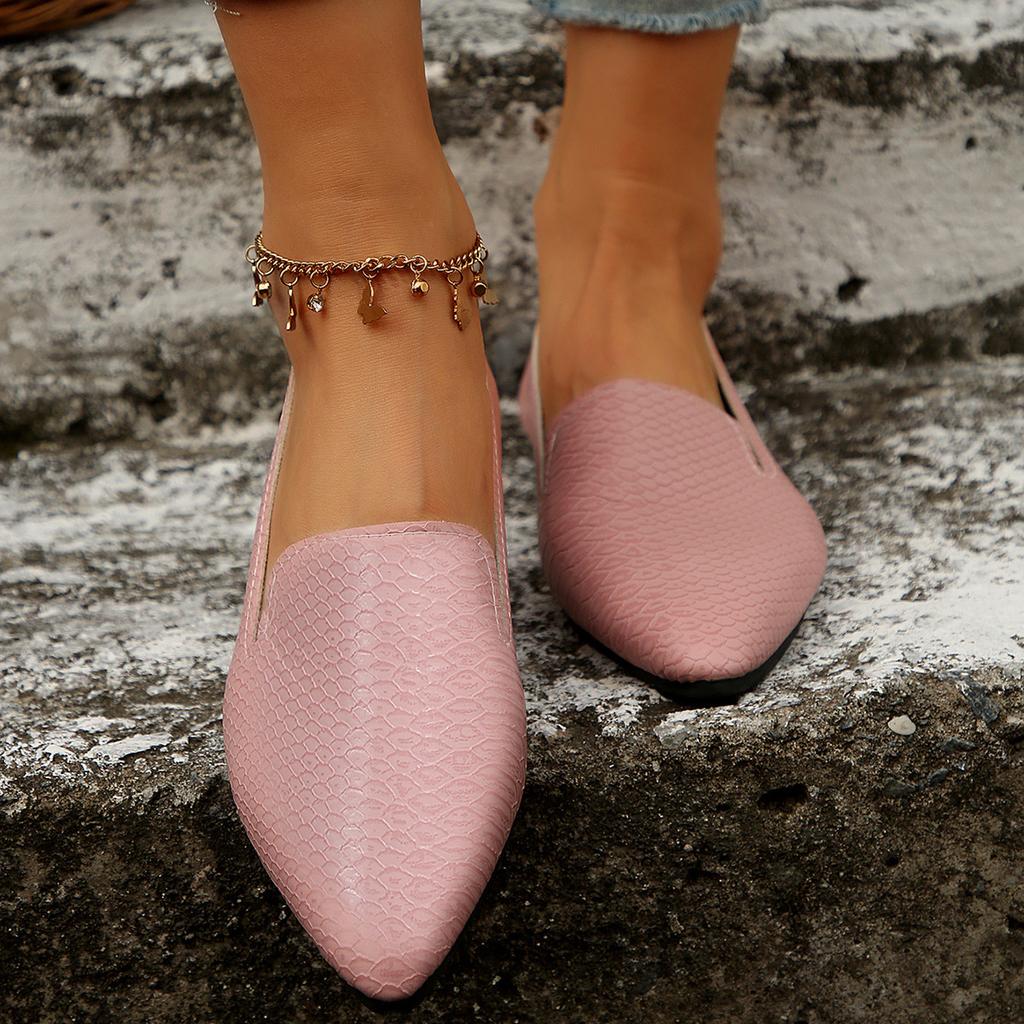 Sommer 2025 Außenhandel Damen Freizeit flacher Boden spitze Zehenpartie schlichtes Schlangenmuster leichter Ausschnitt atmungsaktiv Einschlupf große Größe Einzelne Schuhe