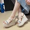 11,5 cm Sommar Peep Toe Kilsandaler För Kvinnor Mode Bling Plattforms Högklackade Casual Gladiator Skor Kvinnlig Toffelsandal