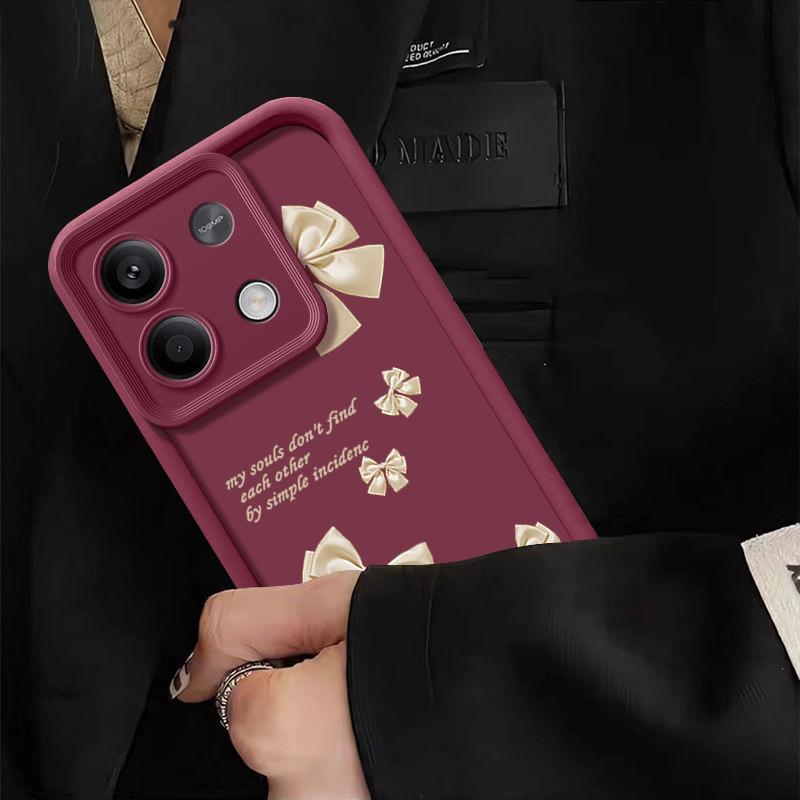Bowknot Print Soft TPU Matte Case For Xiaomi 14T Pro 13T Poco F6 X6 X5 Redmi 13C Note 13 12 Pro 11 Solid Color Shockproof Lens Protection Phone Cover