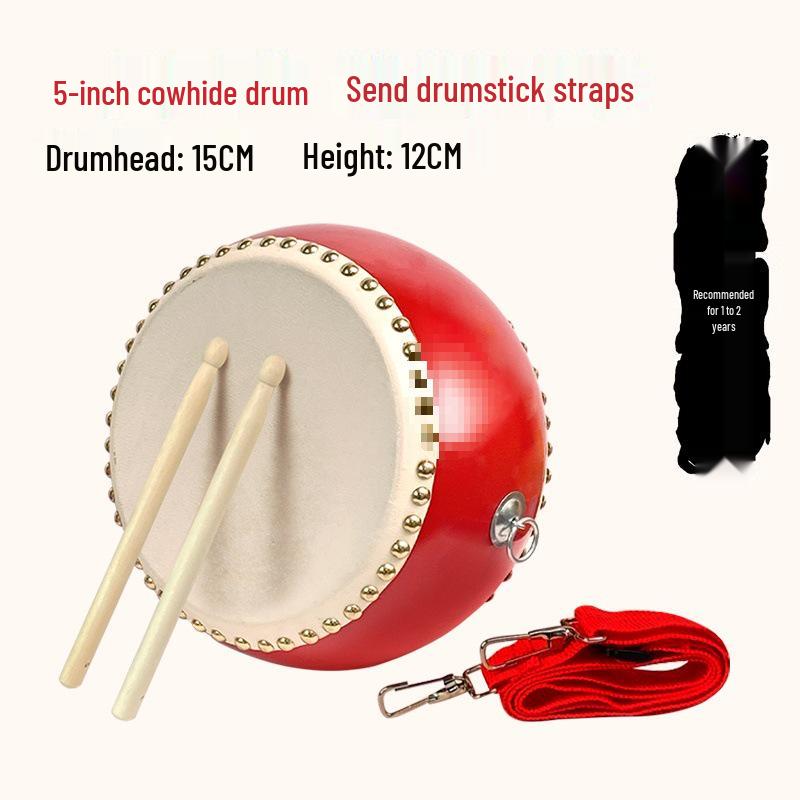 Children s Cowhide Drum and Gong Set - Early Education Percussion Instrument, Chinese Red