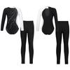 Girls Long Sleeve Mock Neck Contrast Color Keyhole Back Rhinestones Leotard Elastic Waistband Leggings Performance Set