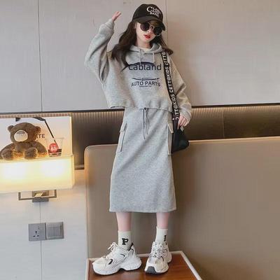 Girls' Stylish Autumn Skirt Suit: Trendy Two-Piece Hoodie Set for Kids