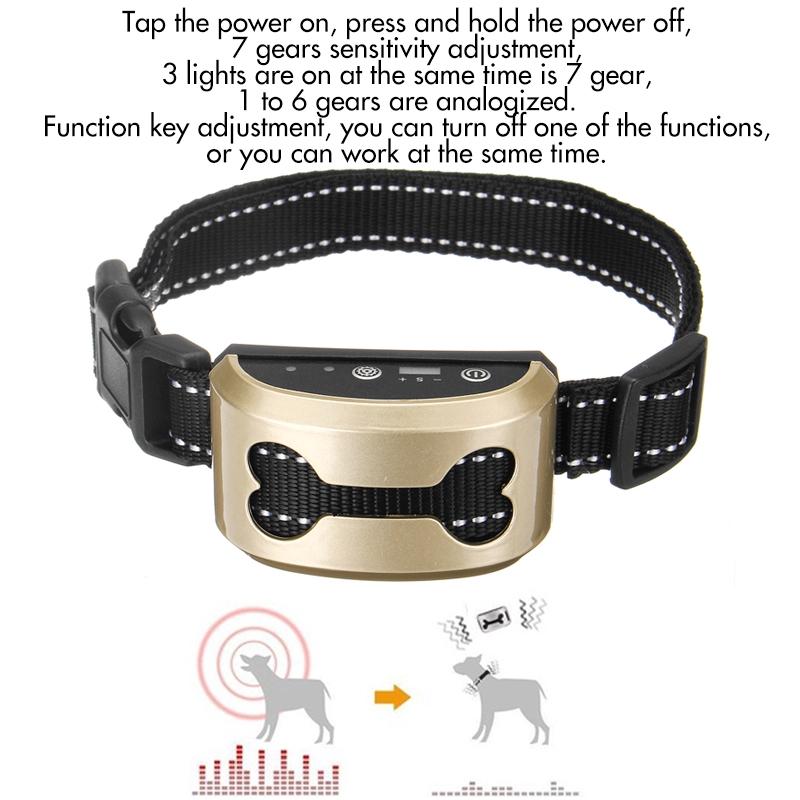 Control Stop Barking Waterproof Ultrasonic Training Collars Rechargeable Pet Anti Bark Collar