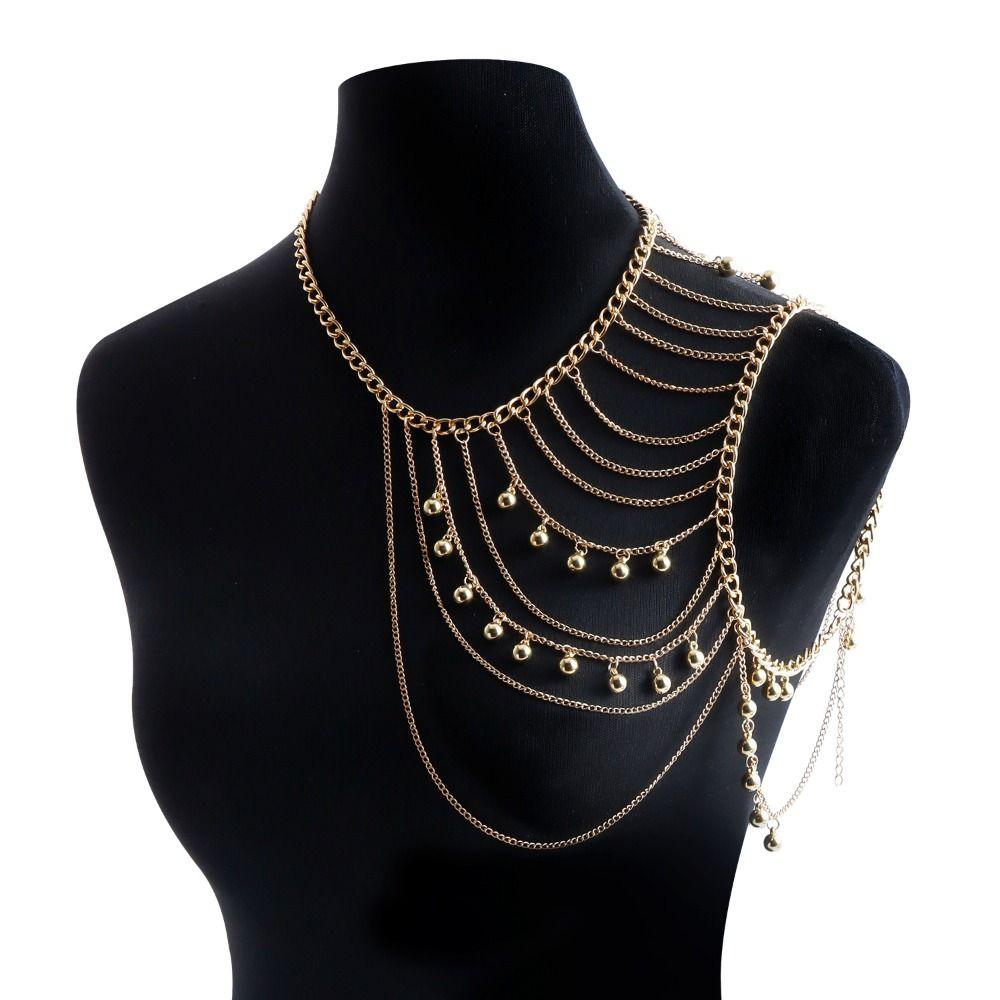 Shiny Tassel Shoulder Chain Layered Design Body Jewelry Fashion Body Chain Anniversary Gift
