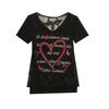 Summer New Short Sleeve Sexy Lace Letter Heart T-shirt Shirt Women Casual V-Neck Hot Diamonds Tees Ladies Elegant Pullover Tops