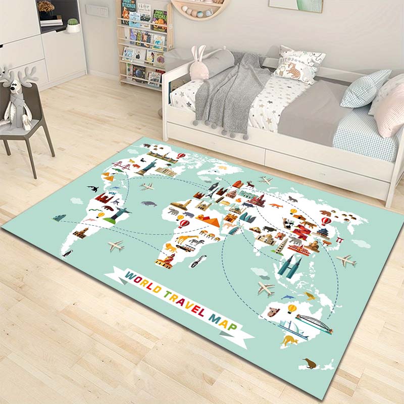 Cartoon World Map Pattern Floor Rug Carpets for Living Room Bedroom Bedside Bathroom Floor Mat Area Rug Kids Room Decor Gift
