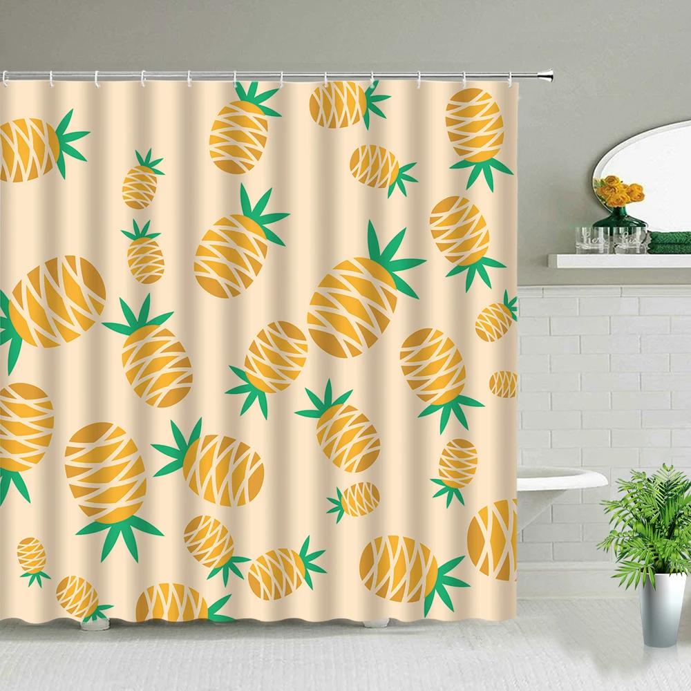Nordic Style Pineapple Art Shower Curtains Waterproof Bathroom Curtain Polyester Fabric Bath Bathtub Decor With Hooks Washable