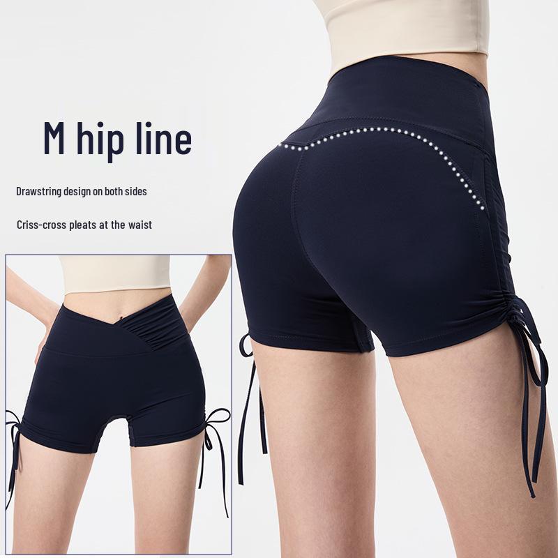 Women's High Waist Tummy Control Yoga Shorts with Side Drawstring - Quick-Drying, Peach Lift for Running, Cycling, and Fitness.