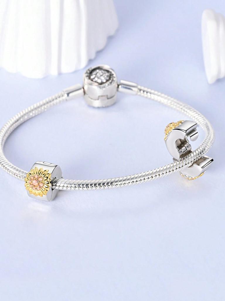 copper Colors Golden Sunflower Bead Charms Charm Pendant for Authentic Bracelets for Women Do It Yourself Jewellery Love Gift