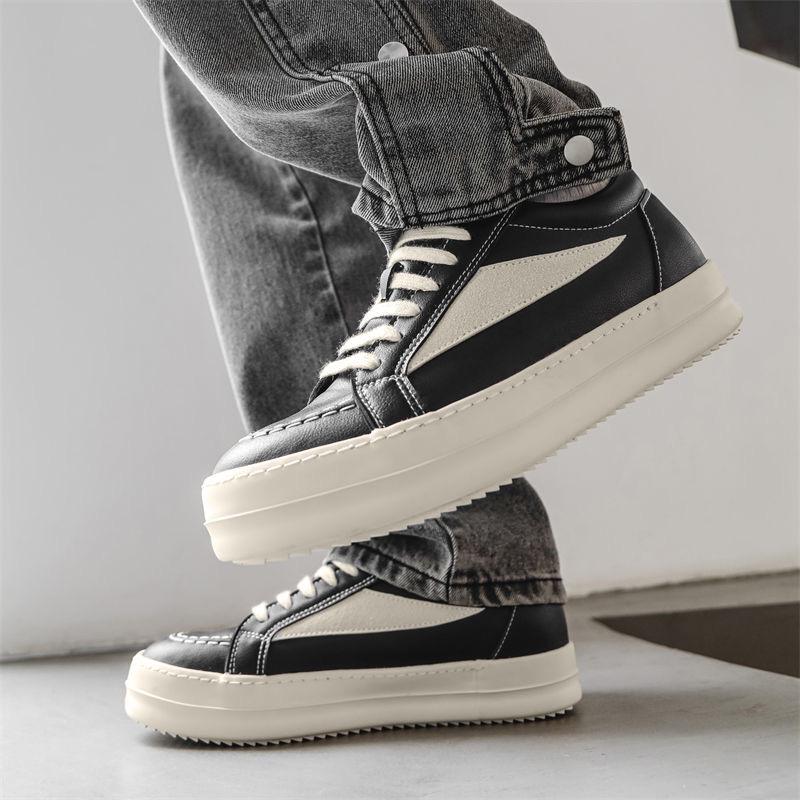 Tide Black Men's Casual High-Top Sneakers with Thick Soles and British Style