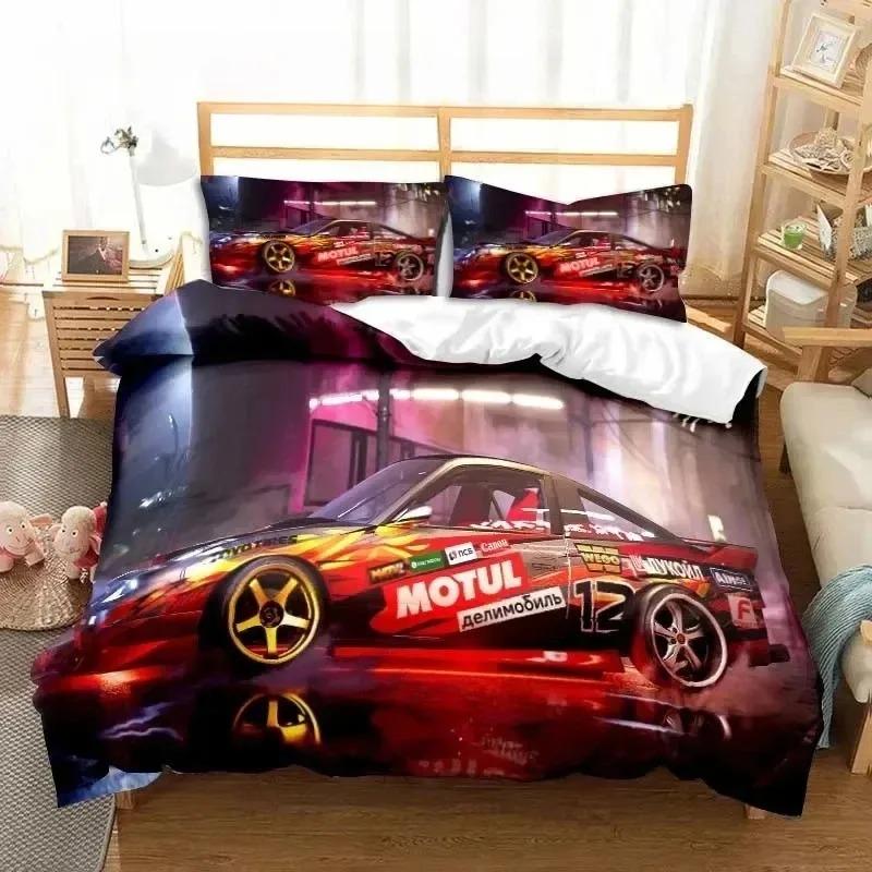 3D Print Cool Racing Car Drift Cars Bedding Set Single Twin Full Queen King Size Bed Set Adult Boys Bedroom Men Boys Gift