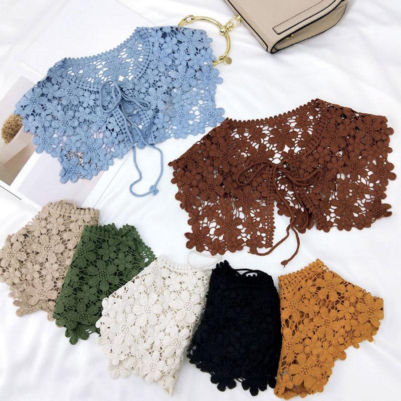 Vintage Shawl O-Neck Doll Fake Collar Shirt Women Hollow Crochet Lace False Collar Detachable Woman Half Shirt Faux  Col