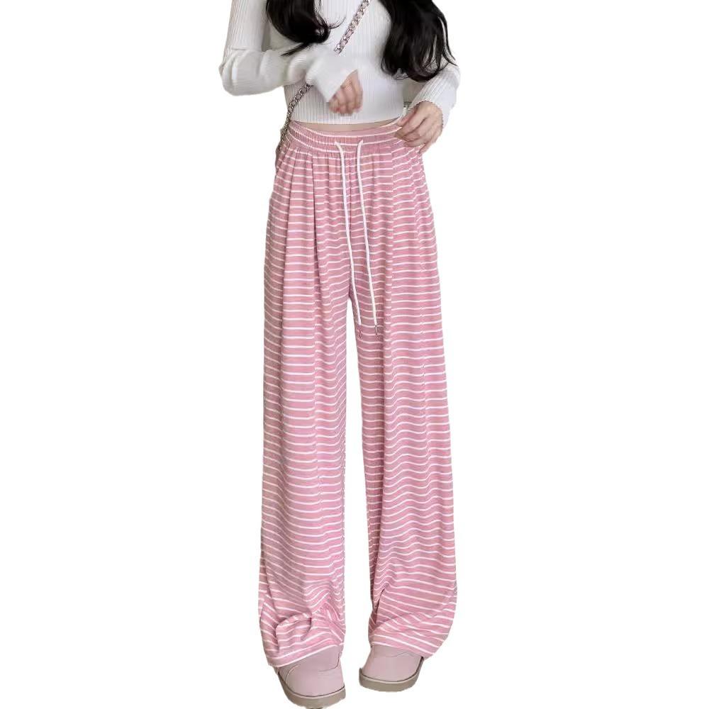 Striped Glutinous Rice Pants for Women In Autumn and Winter Style, High Waist, Slimming, Draped Wide-leg Straight Floor-moving Casual Trousers