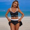 Damen-Badeanzug Unifarben Kordelzug Sport Schlitze Rock Sexy Bikini Anzug Strandbekleidung Mehrfarbig