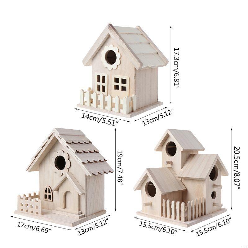 For Creative Wooden Bird House Breeding Cage Box Feeding Nest Garden Backyard Pendant Simulation Fence Birdhouse Decorat X3UC
