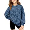Girls' Fashion Leopard Print Neck Sweatshirt Casual Pullover Top for Everyday Wear