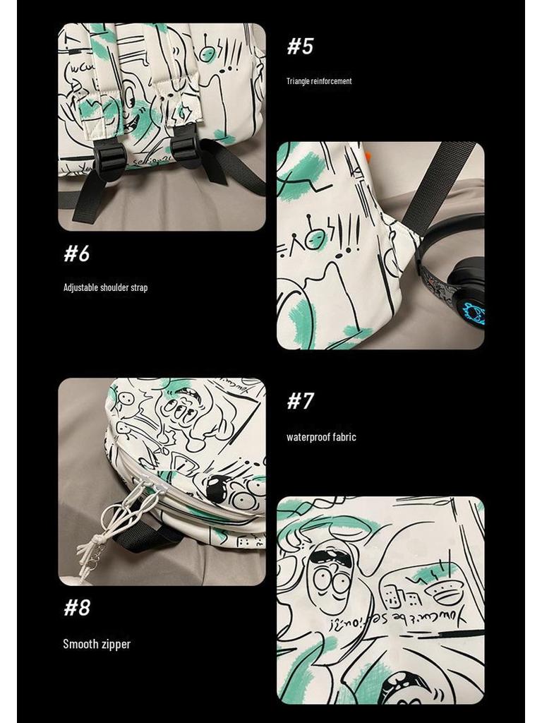 Korean-Style Graffiti Nylon Backpack: Large Capacity for Students & Couples