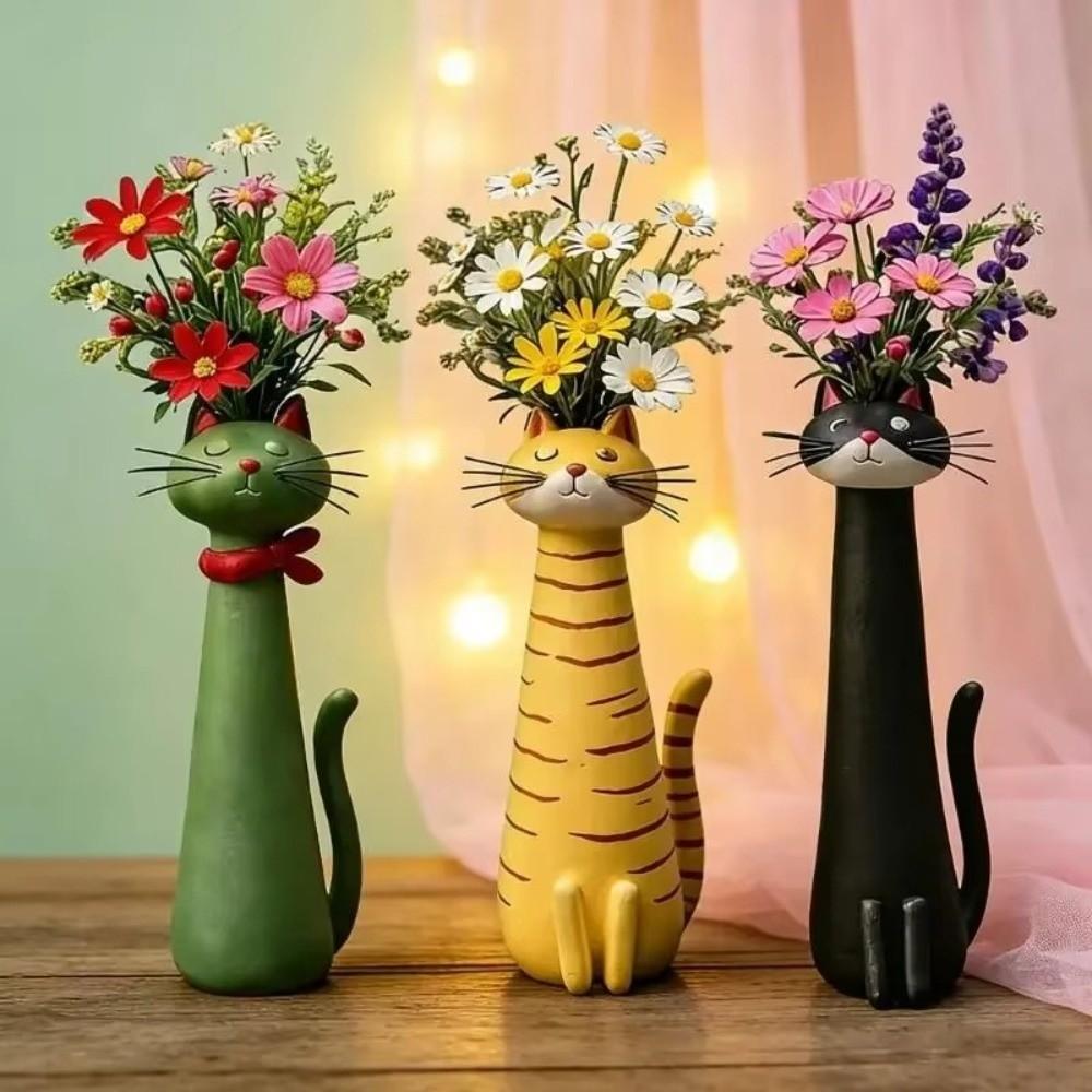 Handcrafted Cat Shaped Flower Planter Quirky Resin Cat Flower Holder  Garden Decor