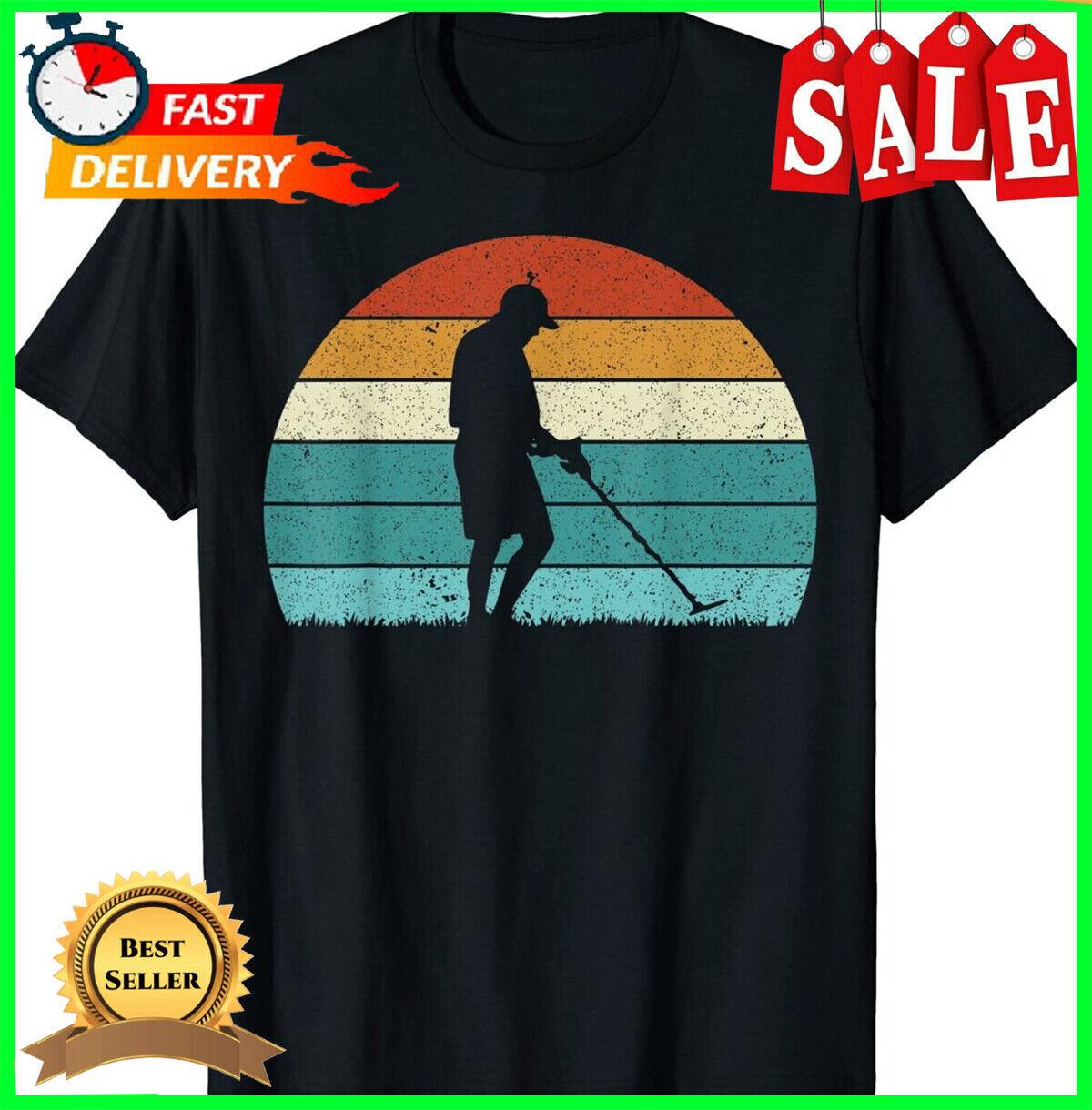 Metal Detecting Treasure Hunt Metal Detector Sunset Retro T-Shirt S