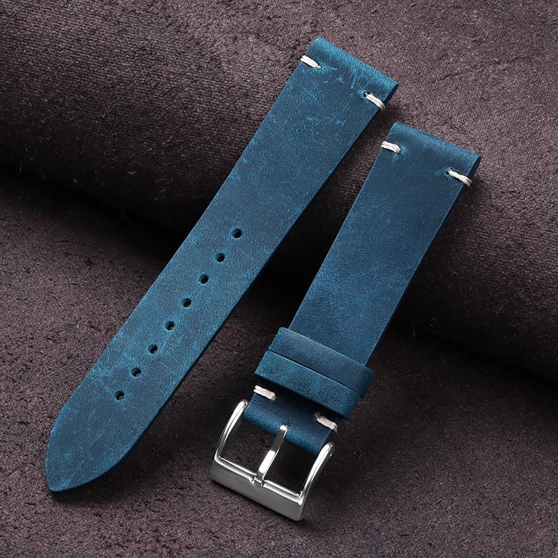 Vintage Oil Wax Leather Watch Band Handmade Stitching Cowhide Strap 18mm 20mm 21mm 22mm for Omega for Seiko Smartwatch Wristband