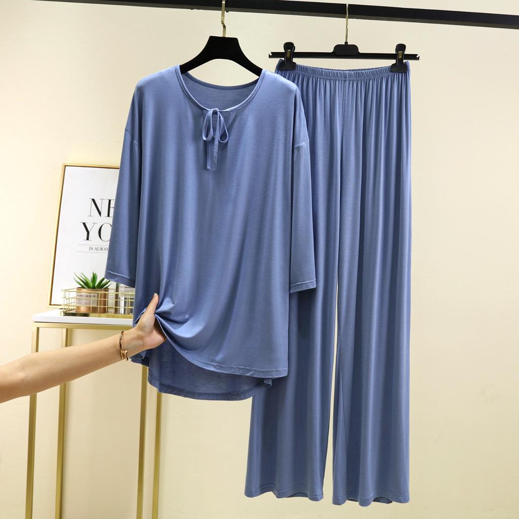 Ladies' Summer Loose And Comfortable Three Quarter Sleeved T-shirt Straight Leg Pants Plus Size Pajamas Set