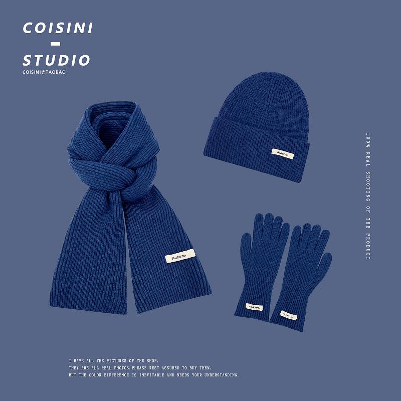 Season fashion new literary and retro knitted wool scarf three-piece set women's warm and cold neck scarf men