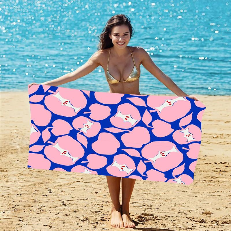 Pink Stingray Abstract Pattern Beach Towel Blue Background Ocean Life Design Large Soft Microfiber Bath Blanket For Women