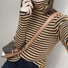 Women's Autumn Winter High-Neck Base Layer - Versatile Long Sleeve Striped Slim-Fit Knit T-Shirt for Inner Wear