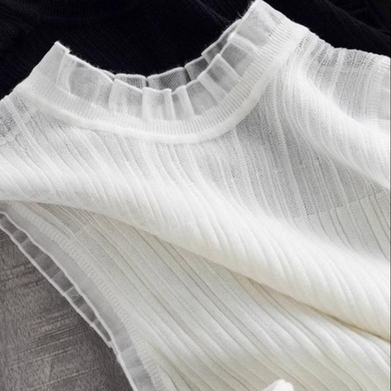 Gilet Tricoté Sans Manches en Dentelle Élégant avec Col Haut en Maille Chemise de Base pour Femme pour le Port Intérieur