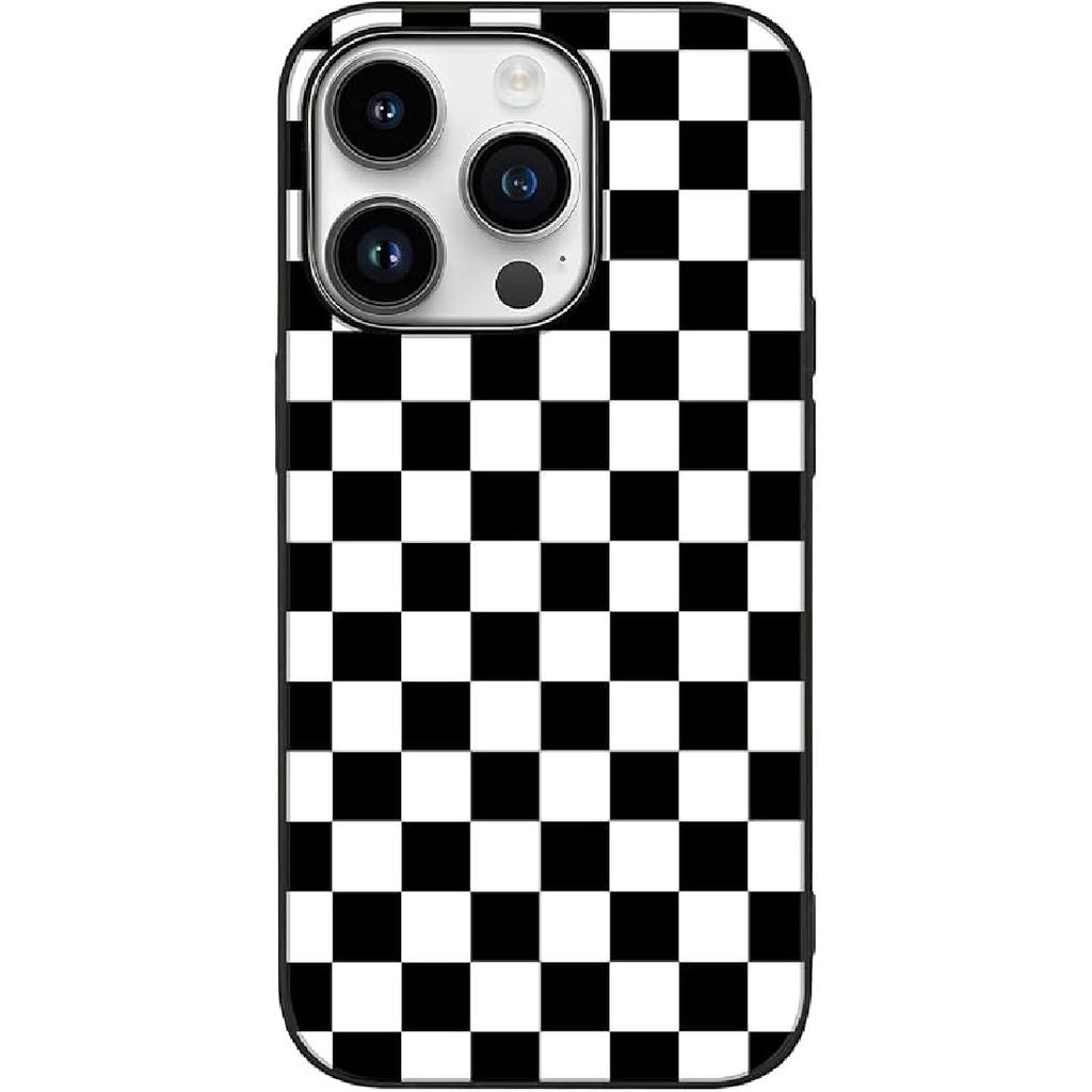 Tnarru Checkered Pattern Compatible with iPhone 14 Pro Case Hard PC Back and Soft TPU Sides Non-Slip Scratchproof Shockproof Protective Cute Phone
