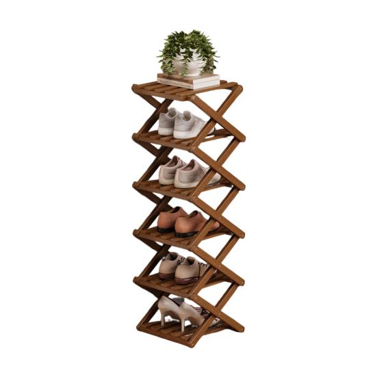 Wooden Folding Shoe Rack No Assembly 2/3/4/5/6/7 Tiers Bamboo Corner Shoe Rack Hallway Entryway Small Space Shoe Organizer Shelf