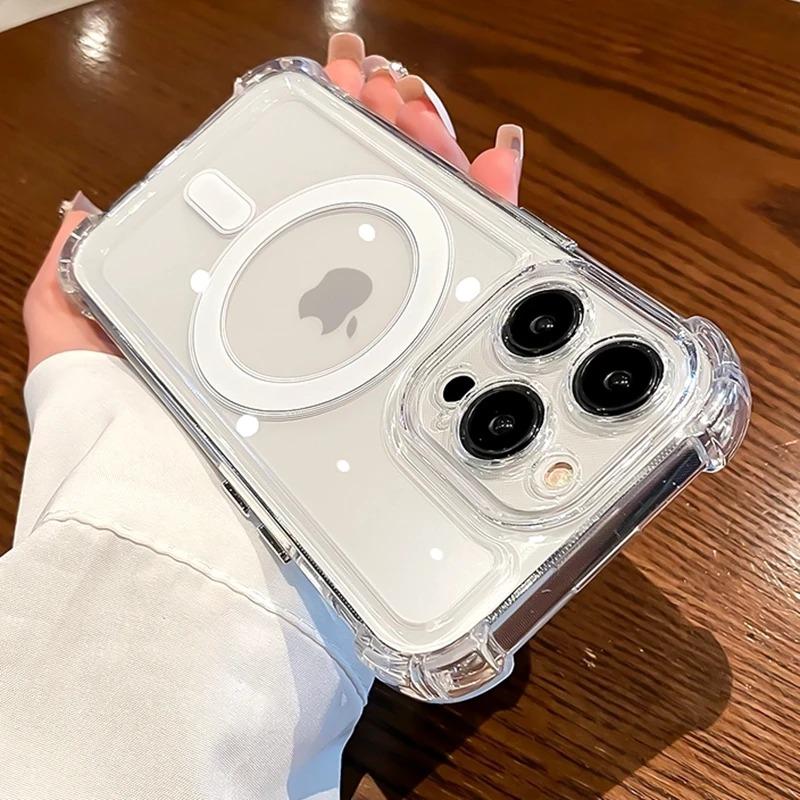 Luxuriöse kabellose Lade-Magsafe-Stoßfeste Handyhülle für iPhone 15 14 11 12 13 Pro Max 15 Plus Transparente magnetische Bumper-Abdeckung