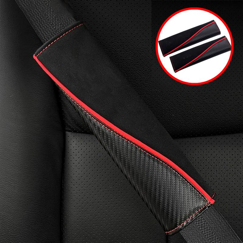 2Pcs Leather Car Seat Belt Covers Shoulder Protection Safety Belt Pads Carbon Fiber Decompression Comfort Auto Accessories