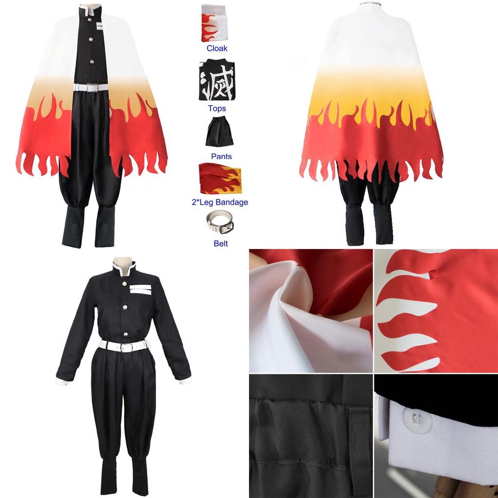 High-quality Demon Slayer Kimetsu No Yaiba Rengoku Kyoujurou Cosplay Costume Kimono Robe Suit Perfect For Halloween And Parties