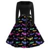 Women's Casual Fashion Halloween Printed Square Neck Vintage Dress