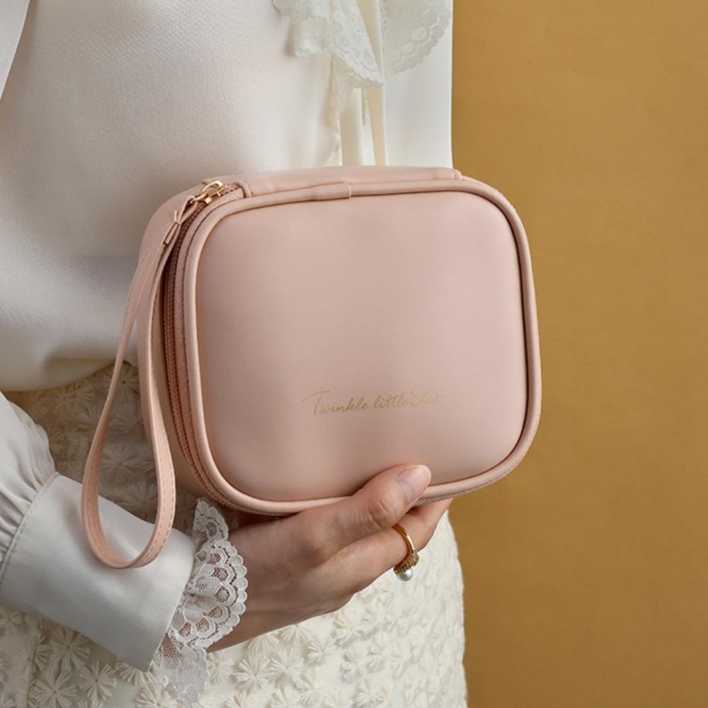 Portable Storage Bag  Travel Makeup Organizer Woman Lipstick Bag Handheld Pu Leather Cosmetic Bag For Gift For Makeup