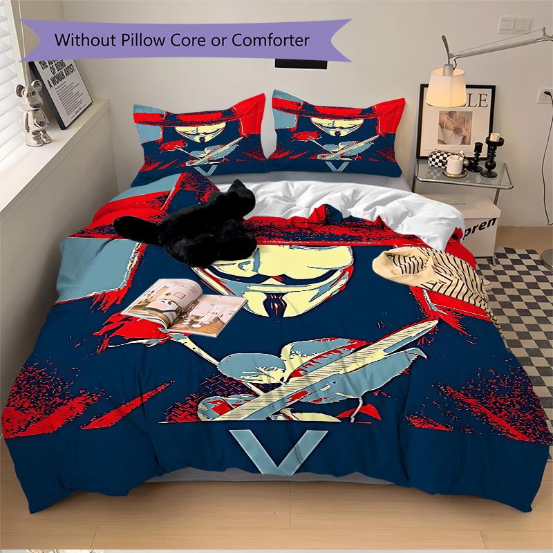 3pcs V for Vendetta Bedding Set, Duvet Cover and Pillowcases Machine Washable Seasons all suitable, Design for Bedroom (No Filling)218