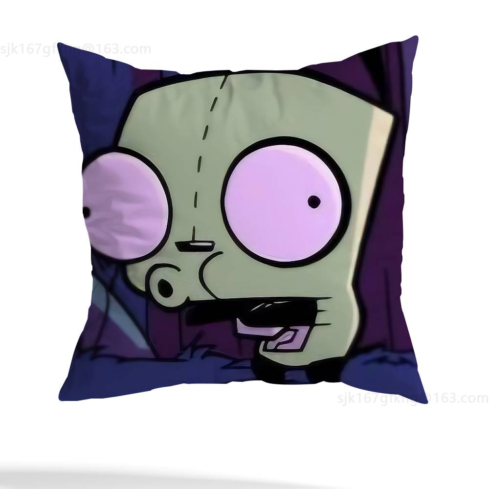 Green Invader ZIM Pillow Case Square Double-Sided Printing Short Plush Sofa Cushion Cover Bedroom Bedside Pillow