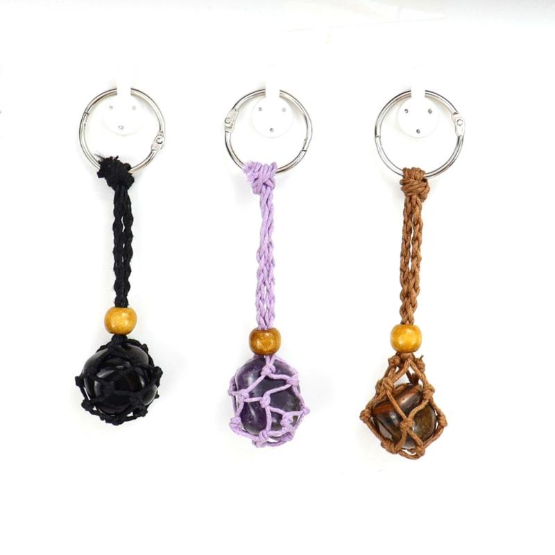 DIY Keychain Unfinished String Lanyard Keychain Crystal Stone Holder Cage Keyring Unique Jewelry Making Craft
