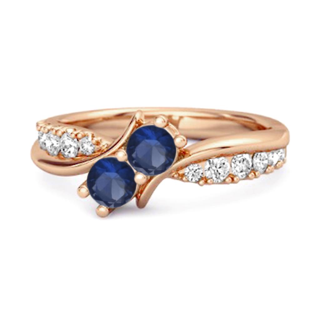 Blue Sapphire Dual Stone Ring - 925 Sterling Silver Rose Gold Vermeil