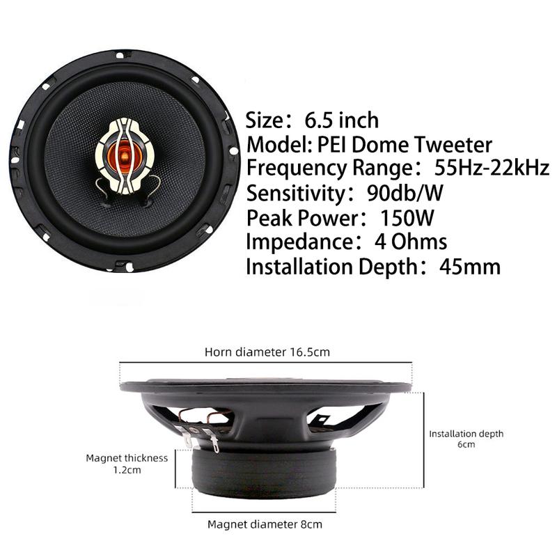 6.5 Inch Car Coaxial Speaker Door Stereo Full Range Sound Automobile Music Speakers for Vehicle Sound System Modification