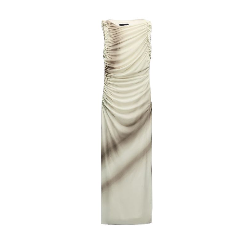 

Spring NEW round Neck Sleeveless Pleat Vest Skirt Laminated Decorative Silk Net Print Dress 2321174 Khaki L
